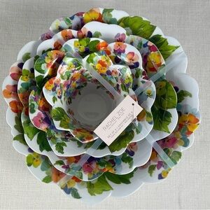 Rachel Zoe Melamine Nesting Bowls Spring Pansy Floral Scalloped Set of 4 NEW